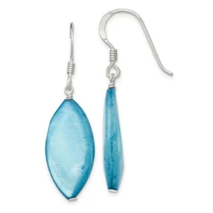 925 Sterling Silver Blue Mother of Pearl Marquise Dangle Earrings - Picture 1 of 5