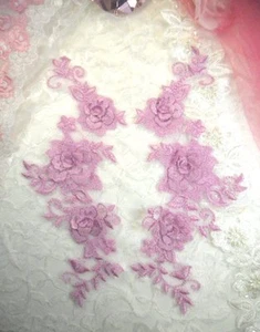 Coppia di specchi ricamati floreali lavanda appliques pizzo 3D da cucire 10,5" (DH65) - Foto 1 di 1