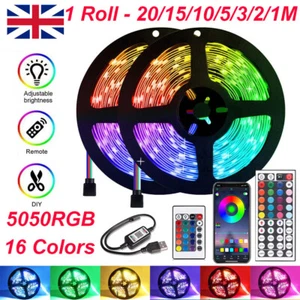 1-20m LED Strip Lights 5050 RGB Colour Changing Tape Cabinet Kitchen TV Lighting - Picture 1 of 20