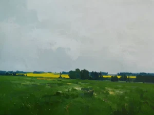 PINTURA AL ÓLEO ORIGINAL VYTAUTAS LAISONAS ""Campos de primavera"" paisaje báltico paisaje - Imagen 1 de 1