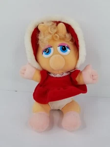 Baby Miss Piggy 1987 Henson Plush Stuffed Animal Hooded Red Dress Muppets - Picture 1 of 7