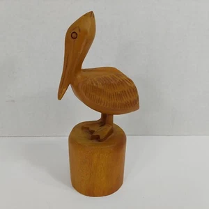 Vintage Hand Carved Solid Wood Pelican Shore Bird Sculpture 8" Folk Art - Picture 1 of 8