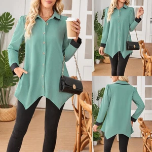 Women Button Casual Loose Work OL T-shirt Long Sleeve Tops Ladies Blouse Tee - Picture 1 of 17