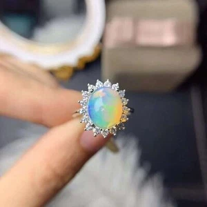 White Fire Opal, White Opal Ring, Gemstone Jewelry Ring, Womens Fire Opal 8x10mm - Picture 1 of 5