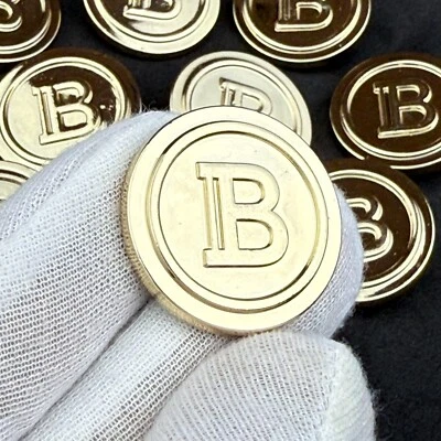 10 LARGE BALMAIN LOGO BUTTONS ROUND GOLD METAL 28MM VINTAGE - Image 1 of 4