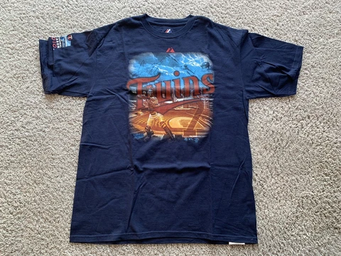 Joe Mauer Minnesota Twins Large L short sleeve T-shirt Majestic brand not SGA Cover