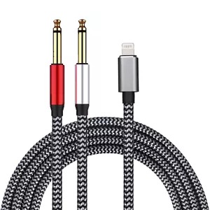 Lightning to Dual 1/4" TS Y-Cable Splitter for iPhone 14/13/12/11, Speaker, 10FT - Picture 1 of 11