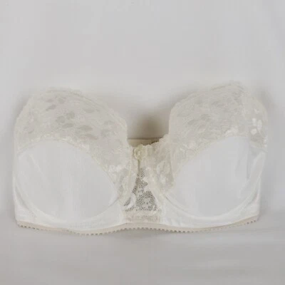 Carnival Full Figure Strapless Satin Bra 34D Underwire Ivory Lace Trim 123 - Image 1 of 4