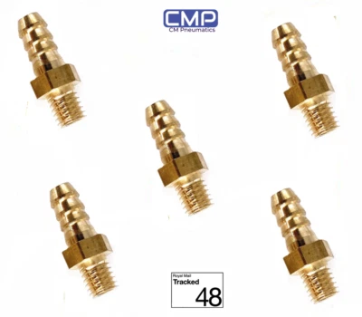 M5x0.8 to 6mm Hose Barb Male Thread Straight Brass Connector Fitting 5Pcs UK - Image 1 of 4
