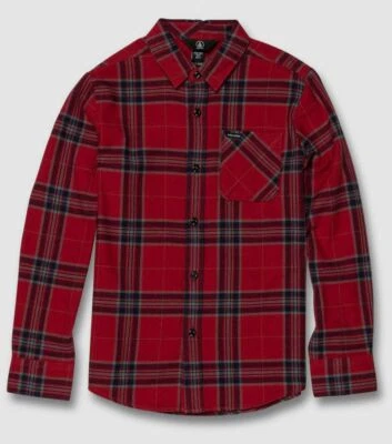 Camisa de flanela casual manga comprida xadrez azul vermelha masculina Volcom US$ 75 tamanho grande - Imagem 1 de 2