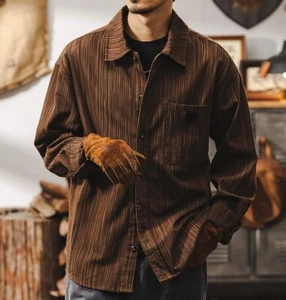 Men Fashion Retro Striped Shirt Spring Loose Casual Work Long Sleeved Shirts - Imagen 1 de 23