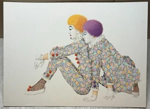 Original Vintage BEN BLACK 2 Circus Clowns PAINTING -Listed Royal Doulton Artist - Picture 1 of 8