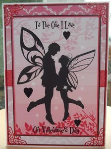 handmade personalised pagan fantasy valentine's day card silhouette fairy couple - Picture 1 of 4
