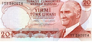 TURKEY 20 LIRAS - Issue Date 1970 - Uncirculated - Retired - Picture 1 of 2