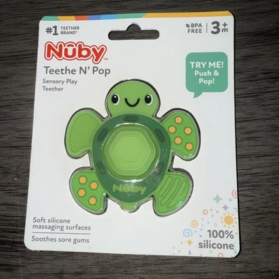 New Nuby Teethe N' Pop Sensory Play Teether for Babies Green Turtle - Image 1 of 2