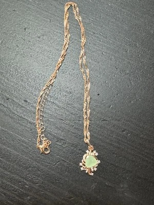 585 14K RG Stamped Mint Floral Gemstone Pendant 19” Necklace Clasp Chain - Image 1 of 4