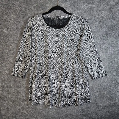 Lucky Brand Top Womens 1X Black White Mixed Print Knit Tunic Boho - Image 1 of 4