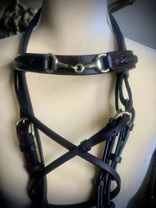 Braided Leather Horse Bridle Brass Snaffle +5” Bit Buckle End Web Reins 3/4x 116 - Picture 1 of 23