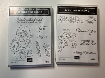 Conjunto de 12 carimbos de borracha Stampin Up "Blended Seasons" montagem transparente outono Natal - Imagem 1 de 4