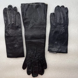 LOT-OF-3 Vintage Women's Gloves Black Leather Driving Retro Chic Unlined - Picture 1 of 6
