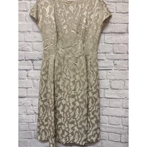 Anne Klein Taupe Abstract Print Cap Sleeve Midi Secretary Fit & Flare Dress 10 - Picture 1 of 4