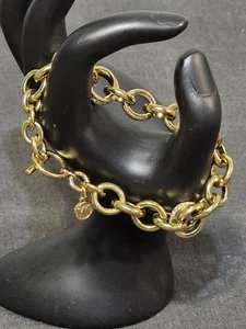 Michael Kors Gold Tone Logo Chunky Chain Link Bracelet Rhinestone Links 7.75" - Picture 1 of 8
