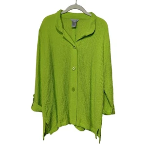 Multiples Gr. XL hellgrün Krepp Knopfleiste Shirt hoher niedriger Saum Lagenlook - Bild 1 von 5