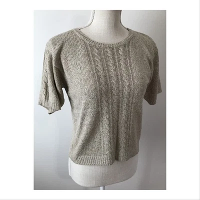 Vintage Crystal Kobe Women Sweater Medium Short Sleeve Metallic Gold Angora Silk - Image 1 of 4