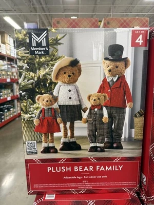 Members Mark Plush Bear Family Set of 4 Adjustable Legs Indoor Christmas Decor - Image 1 of 4