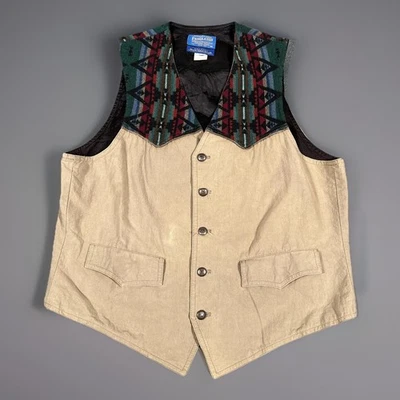 Vintage Pendleton Vest Mens Medium Tan Western Navajo Aztec Concho Buttons 90s - Image 1 of 4