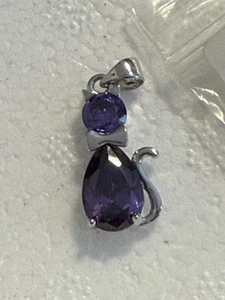 Sterling Silver Purple Amethyst Cat Pendant - Picture 1 of 5