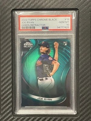 2022 PSA 10 Joe Ryan GREEN REFRACTOR RC #19 #’d 99 Twins Topps Chrome Black MLB - Image 1 of 2