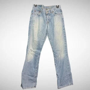 Lucky Brand Jeans Womens 4 X 27 Dungarees Easy Rider Solid Blue Denim Button Fly - Picture 1 of 9