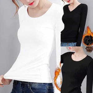 Stay Cozy with Women's Long Sleeve Thermal Crew Neck T Shirt for Layering - Picture 1 of 16