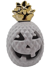 Halloween Otoño Cerámica Piña Calabaza Batería Iluminar Jack o Linterna 5.5" - Imagen 1 de 6