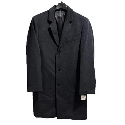 London Fog Men Signature Wool-Blend Overcoat Notched Lapel Charcoal 40 Long  - Image 1 of 3