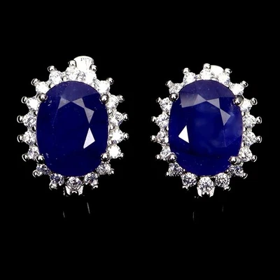 Pendientes de plata de ley 925 ovalados zafiro azul 8x6 mm joyas de piedras preciosas naturales Foto 1 de 4
