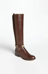 NEW MICHAEL Michael Kors BROWN Leather Elastic Back Arley Knee Tall Boots Sz 5.5 - Picture 1 of 11