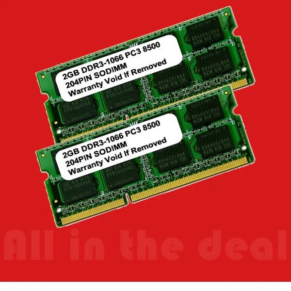 4GB Kit 2X 2GB SODIMM DDR3 Laptop PC3-8500 8500 1066MHz 1066 204-pin Ram Memory - Image 1 of 1