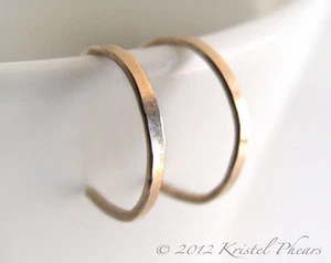 Tiny Gold Hoops - reverse hoop earrings Gold-Filled hammered 1/2" (10mm 12mm) - Picture 1 of 4