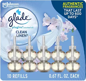 Glade Plugins Scented Oil 10 Refills, Air Freshener, Clean Linen, 10 X 0.67 Oz, - Picture 1 of 12