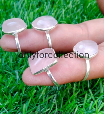 Anillo bisel enchapado en plata de ley 925 piedras preciosas de cuarzo rosa lote al por mayor joyas Foto 1 de 3