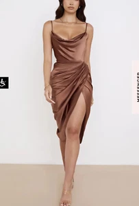 Vestido Corsé HOUSE OF CB Reva Satinado Reunido Caramelo Talla M Orig. $255 NUEVO - Imagen 1 de 8