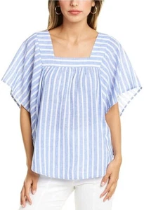Beach Lunch Lounge Zoey  Linen Top Womens Size M Blue Stripe Square Neck - Picture 1 of 12