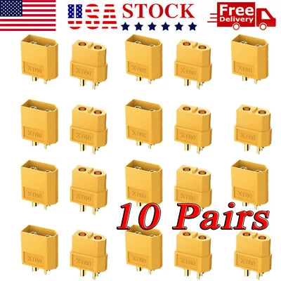 XT60 Bullet Connectors Gold Plated RC Lipo DIY Plug Power Battery XT-60 10Pairs - Image 1 of 4