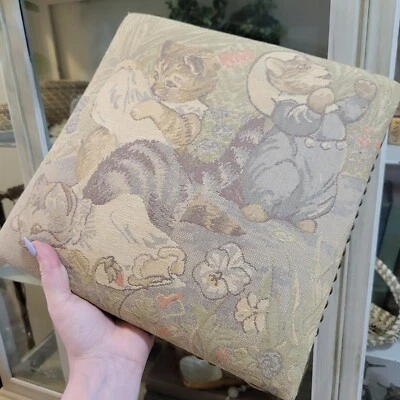 Cottagecore Vintage Cat Tapestry Needlepoint Pillow Footstool Anthromorphic - Image 1 of 4
