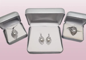 Süßwasserperlen Anhänger/Ohrringe/Ring mit Diamant Akzenten besetzt - Bild 1 von 8