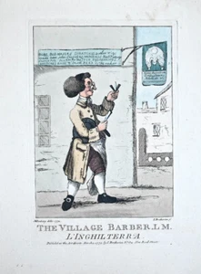 1772 Barber Coiffeur Friseur Caricature Satirical Engraving Coloured Etching - Bild 1 von 1