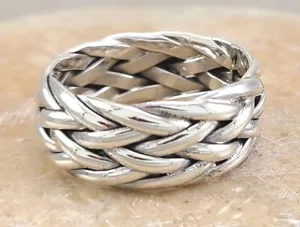 WIDE .925 STERLING SILVER WOVEN BAND RING size 8 style# r3340 - Picture 1 of 2