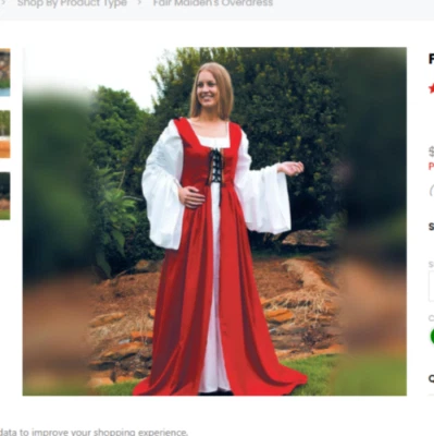 MUSEUM REPLICAS LIMITED Style 100510 FAIR MAIDEN'S OVER DRESS ~ S/M ~ RED ~ NEW - Image 1 of 4